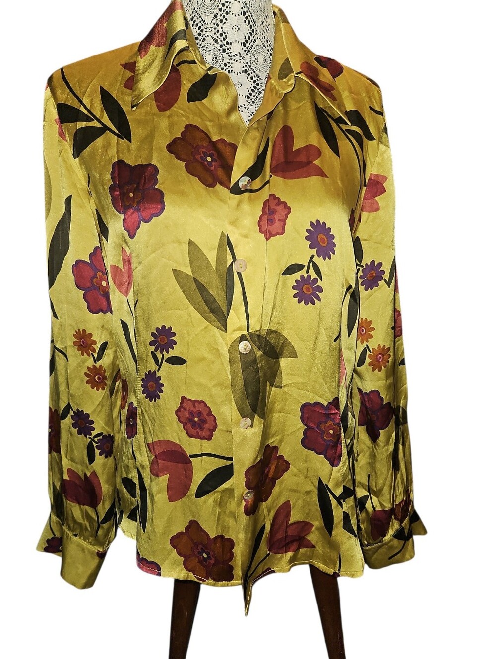 Designer Silk Floral  Button-Front Blouse